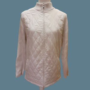 Croft and Barrow Women's Full Zipper White Quilted and Ribbed Sweater Jacket-1X